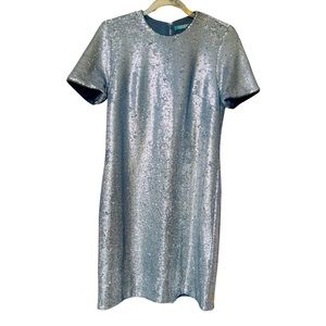 NWT Lauren Ralph Lauren Silver Sequined Cocktail Dress - Sparkle Sheath - Size 4